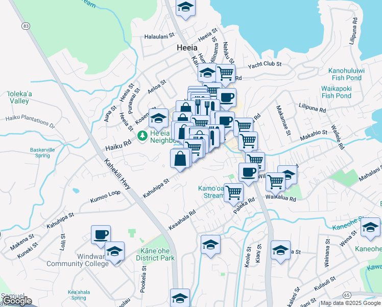 map of restaurants, bars, coffee shops, grocery stores, and more near 46-16 Alaloa Street in Kaneohe