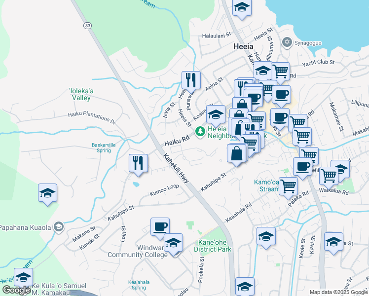 map of restaurants, bars, coffee shops, grocery stores, and more near 45 065 Emepela Place in Kaneohe