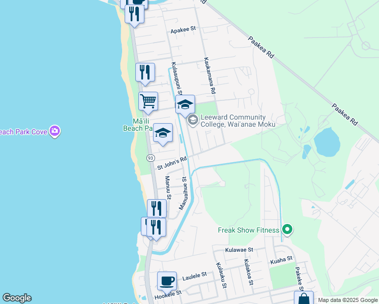 map of restaurants, bars, coffee shops, grocery stores, and more near 87-483 Kulaaupuni Street in Waianae