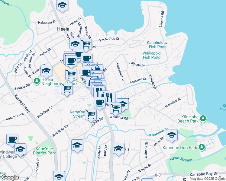 map of restaurants, bars, coffee shops, grocery stores, and more near 45-1070 Grote Road in Kaneohe