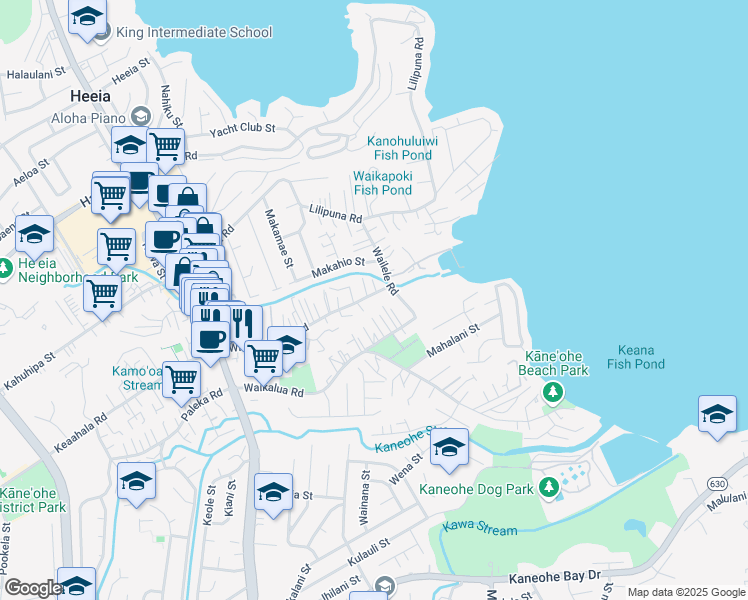 map of restaurants, bars, coffee shops, grocery stores, and more near 45-112 William Henry Road in Kaneohe