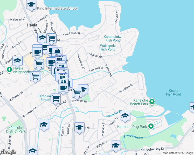 map of restaurants, bars, coffee shops, grocery stores, and more near 45-135 William Henry Road in Kaneohe