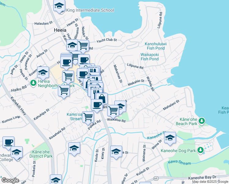 map of restaurants, bars, coffee shops, grocery stores, and more near 45-1070 Grote Road in Kaneohe