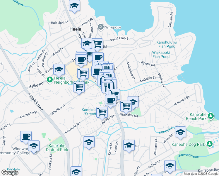 map of restaurants, bars, coffee shops, grocery stores, and more near in Kaneohe