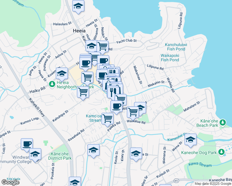 map of restaurants, bars, coffee shops, grocery stores, and more near in Kaneohe