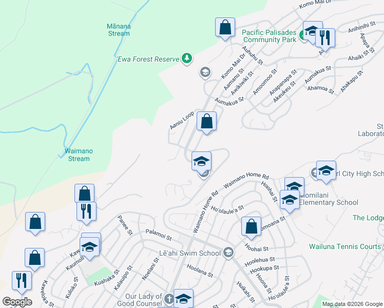 map of restaurants, bars, coffee shops, grocery stores, and more near 1961 Komo Mai Drive in Pearl City