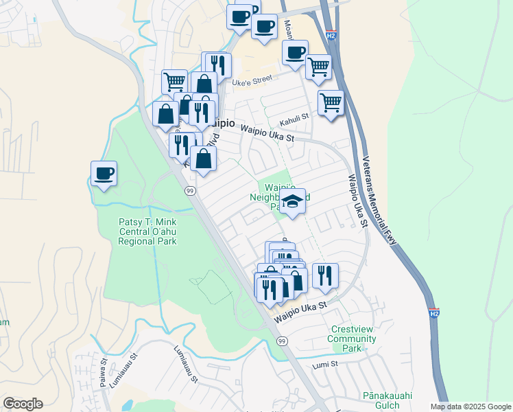 map of restaurants, bars, coffee shops, grocery stores, and more near 94-1082 Paawalu Street in Waipahu