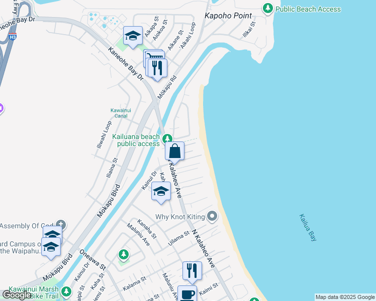 map of restaurants, bars, coffee shops, grocery stores, and more near 812 North Kalaheo Avenue in Kailua