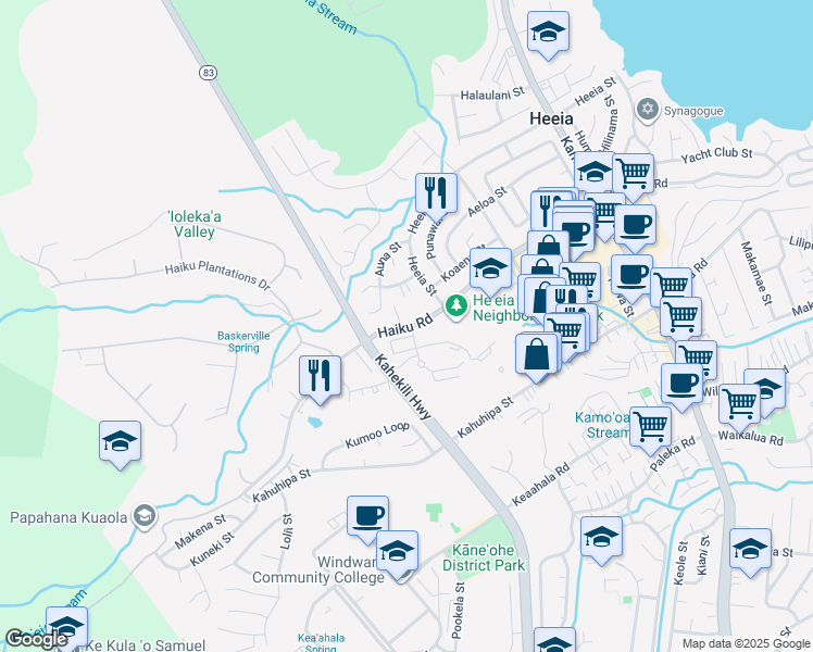 map of restaurants, bars, coffee shops, grocery stores, and more near 45 065 Emepela Place in Kaneohe