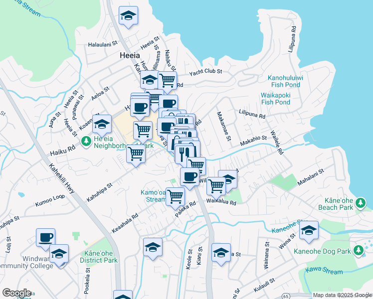 map of restaurants, bars, coffee shops, grocery stores, and more near in Kaneohe