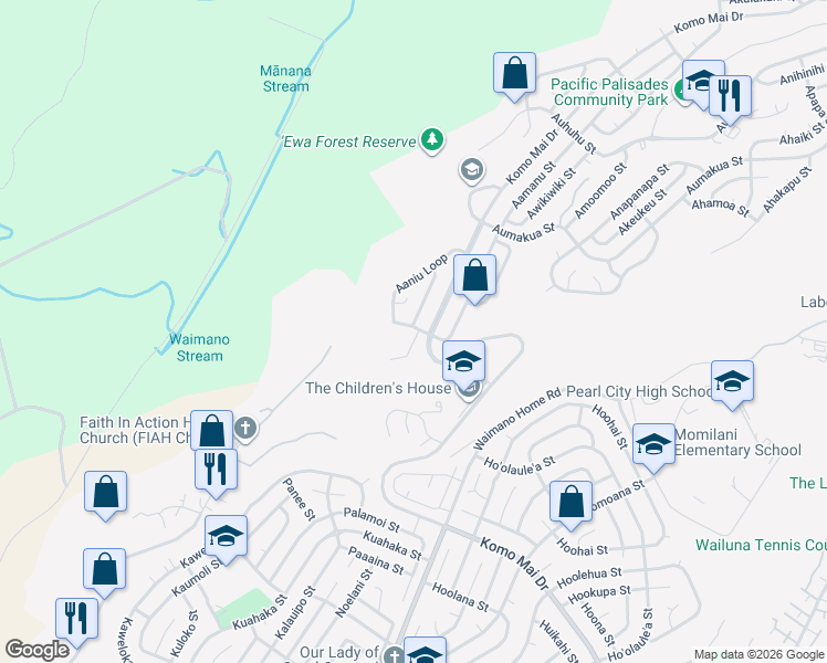 map of restaurants, bars, coffee shops, grocery stores, and more near 2012 Komo Mai Drive in Pearl City