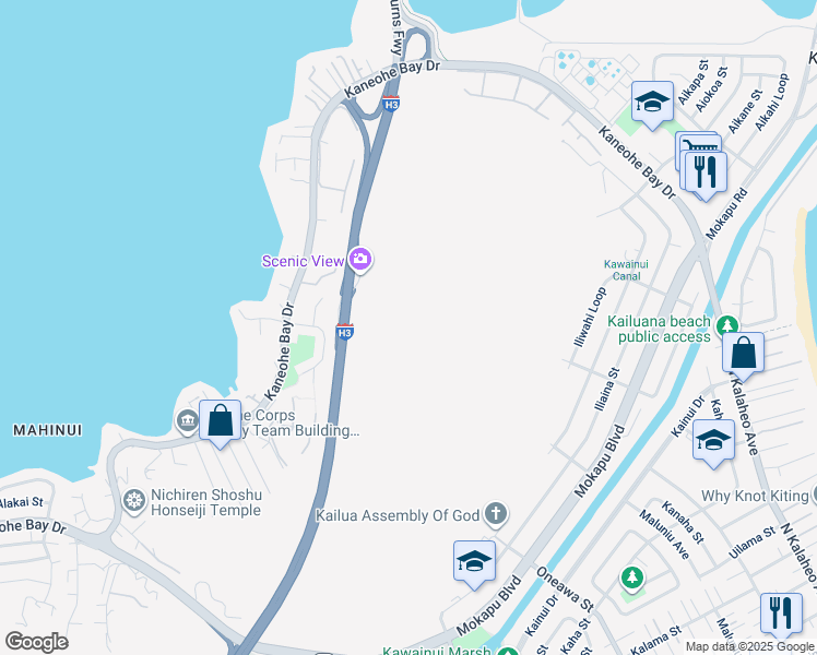 map of restaurants, bars, coffee shops, grocery stores, and more near in Kailua
