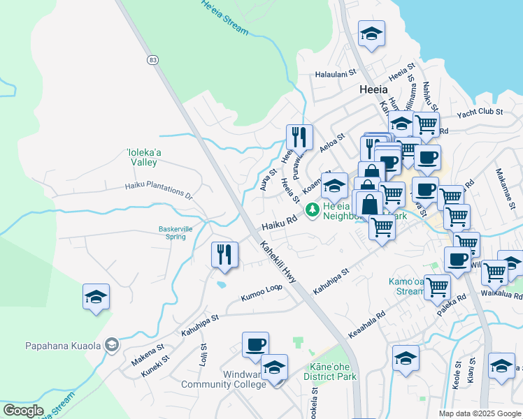 map of restaurants, bars, coffee shops, grocery stores, and more near 46-310 Hoauna Street in Kaneohe