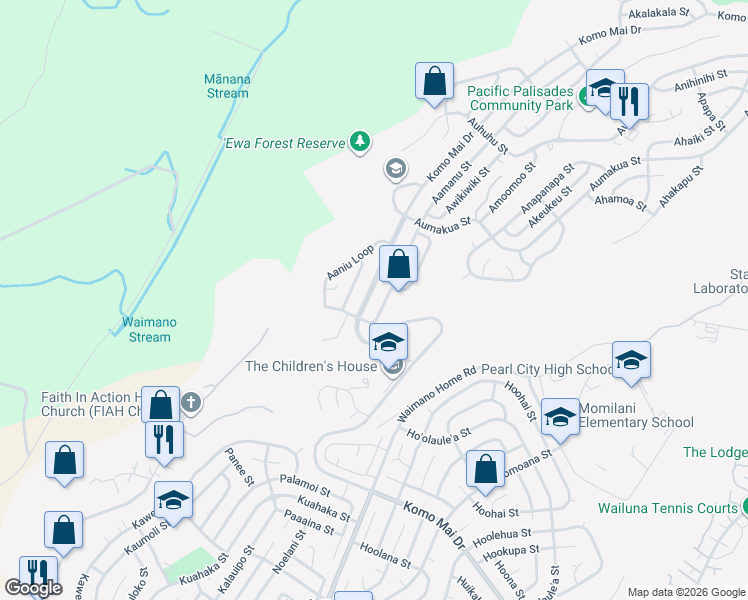map of restaurants, bars, coffee shops, grocery stores, and more near 2012 Komo Mai Drive in Pearl City