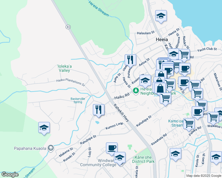 map of restaurants, bars, coffee shops, grocery stores, and more near 46-310 Hoauna Street in Kaneohe