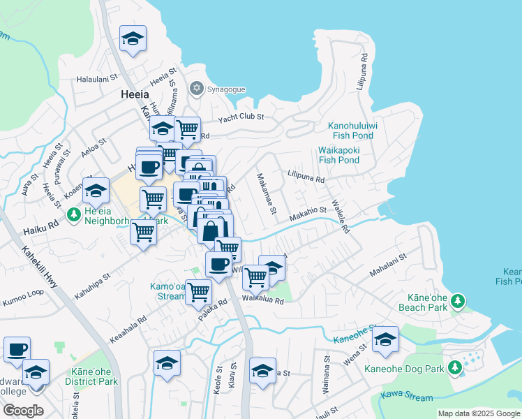 map of restaurants, bars, coffee shops, grocery stores, and more near 45-1130 Haleloke Place in Kaneohe
