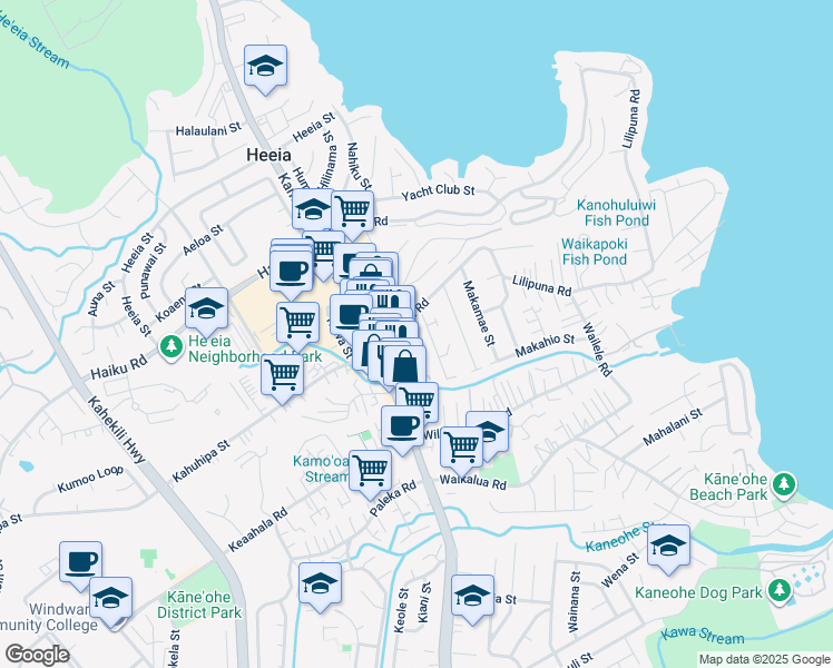 map of restaurants, bars, coffee shops, grocery stores, and more near 45-1118 Grote Road in Kaneohe