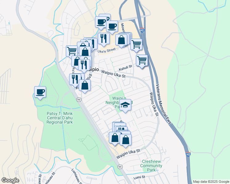 map of restaurants, bars, coffee shops, grocery stores, and more near 94-1111 Oli Loop in Waipahu