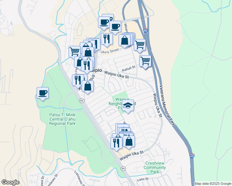 map of restaurants, bars, coffee shops, grocery stores, and more near 94-1111 Oli Loop in Waipahu