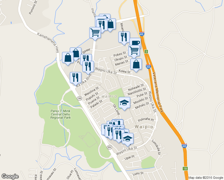 map of restaurants, bars, coffee shops, grocery stores, and more near 94-1394 Kulewa Loop in Waipahu