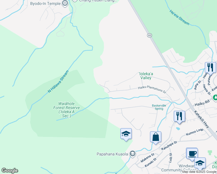 map of restaurants, bars, coffee shops, grocery stores, and more near 46-529 Haiku Plantation Place in Kaneohe