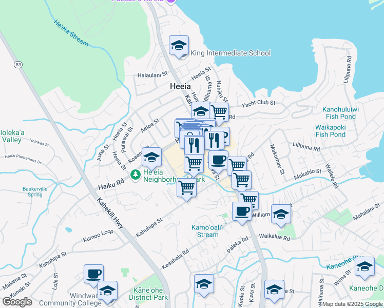 map of restaurants, bars, coffee shops, grocery stores, and more near 46-056 Kamehameha Highway in Kaneohe