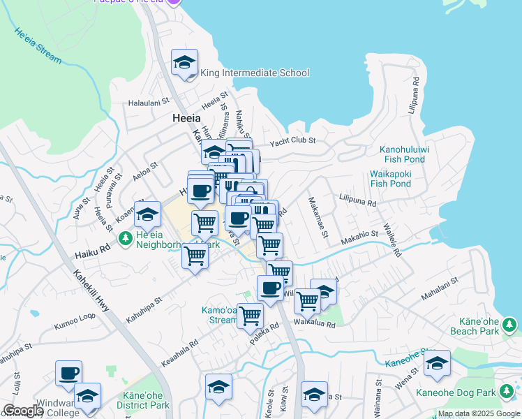 map of restaurants, bars, coffee shops, grocery stores, and more near 46-20 Aliikane Place in Kaneohe