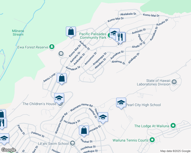 map of restaurants, bars, coffee shops, grocery stores, and more near 2306 Amokemoke Street in Pearl City