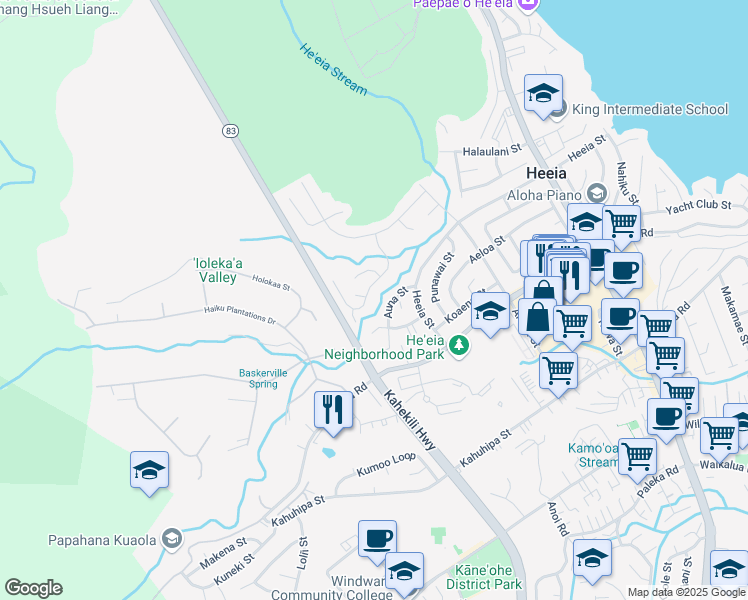 map of restaurants, bars, coffee shops, grocery stores, and more near 46-332 Nahewai Street in Kaneohe