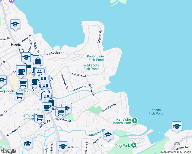 map of restaurants, bars, coffee shops, grocery stores, and more near 45-152 Lilipuna Road in Kaneohe