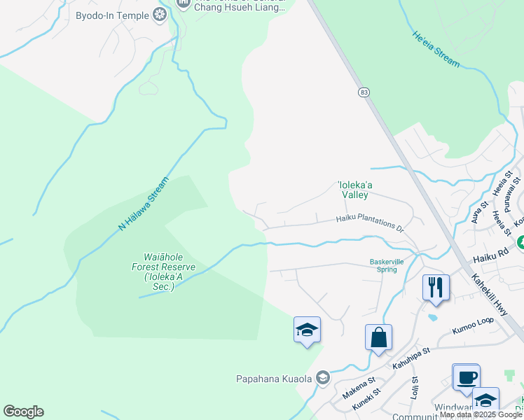 map of restaurants, bars, coffee shops, grocery stores, and more near 46-529 Haiku Plantation Place in Kaneohe