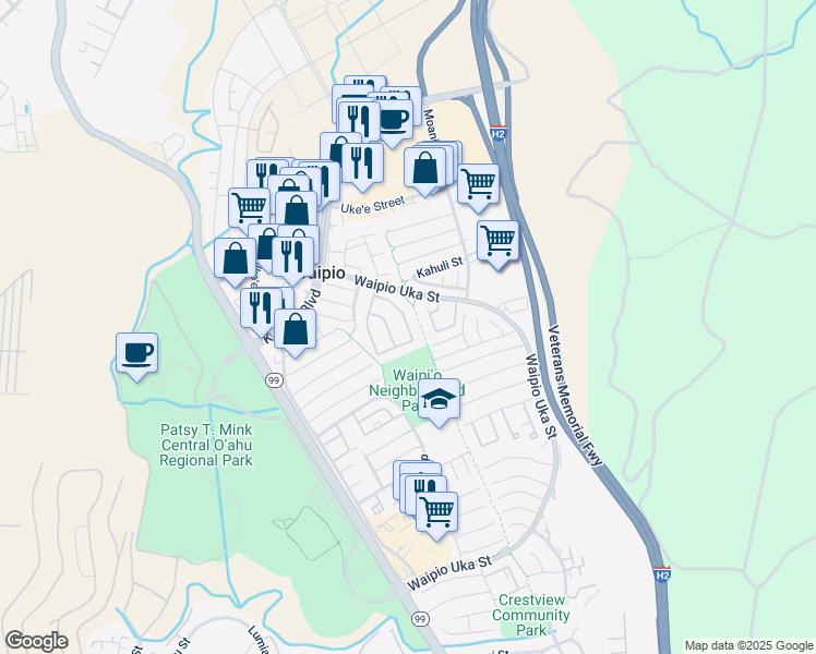 map of restaurants, bars, coffee shops, grocery stores, and more near 94-1352 Kulewa Loop in Waipahu