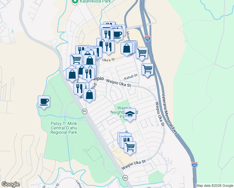 map of restaurants, bars, coffee shops, grocery stores, and more near 94-1352 Kulewa Loop in Waipahu
