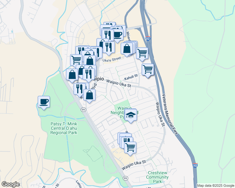 map of restaurants, bars, coffee shops, grocery stores, and more near 94-1399 Polani Street in Waipahu