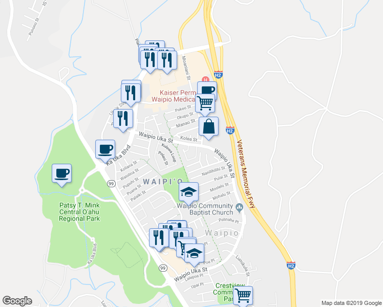 map of restaurants, bars, coffee shops, grocery stores, and more near 94-1132 Noheaiki Way in Waipahu