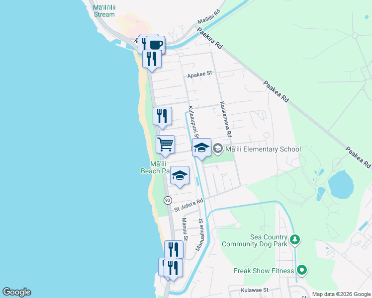 map of restaurants, bars, coffee shops, grocery stores, and more near in Maili