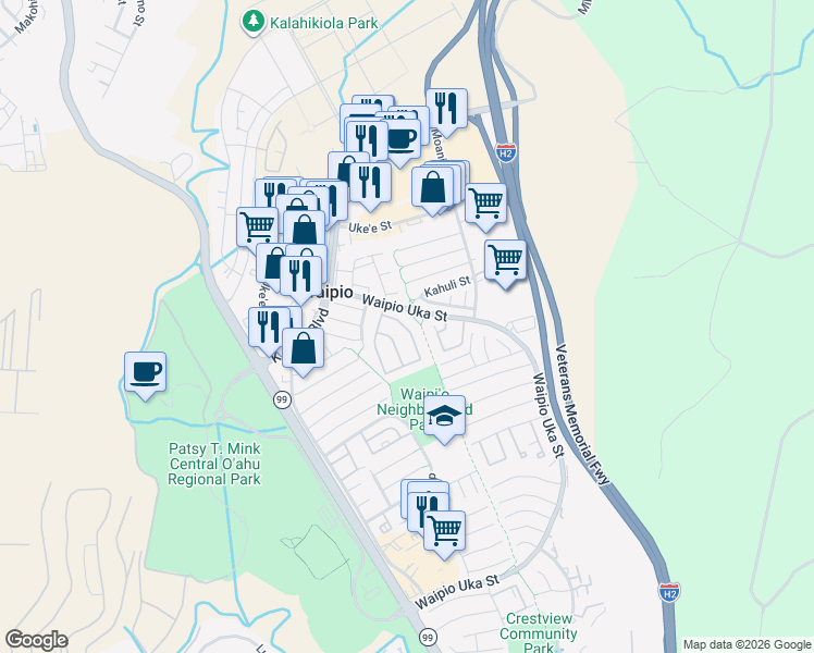 map of restaurants, bars, coffee shops, grocery stores, and more near 94-1348 Kulewa Loop in Waipahu