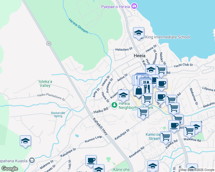 map of restaurants, bars, coffee shops, grocery stores, and more near 46-430 Kahuhipa Street in Kaneohe