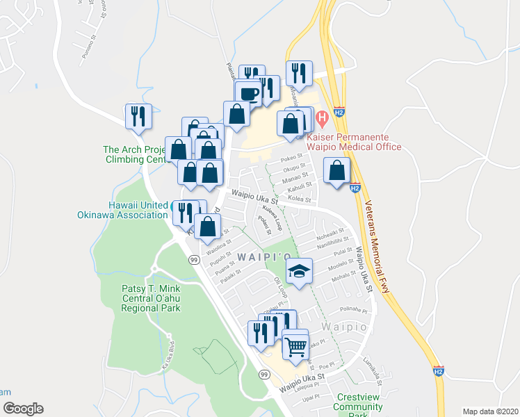 map of restaurants, bars, coffee shops, grocery stores, and more near 94-1470 Kulewa Loop in Waipahu