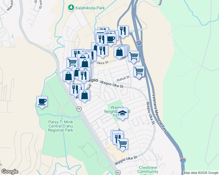 map of restaurants, bars, coffee shops, grocery stores, and more near 94-1470 Kulewa Loop in Waipahu