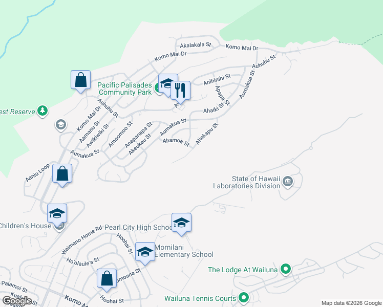 map of restaurants, bars, coffee shops, grocery stores, and more near 2330 Ahakapu Street in Pearl City
