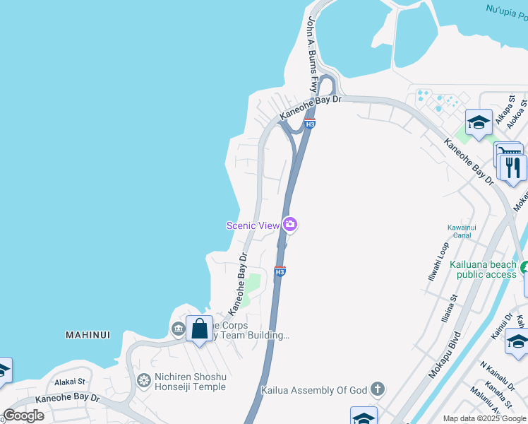 map of restaurants, bars, coffee shops, grocery stores, and more near 44-398 Kaneohe Bay Drive in Kaneohe