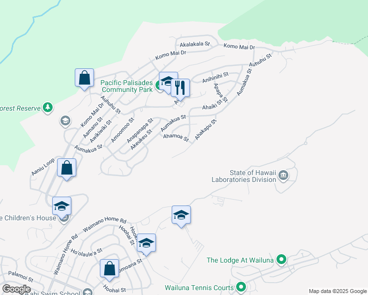 map of restaurants, bars, coffee shops, grocery stores, and more near 2330 Ahakapu Street in Pearl City
