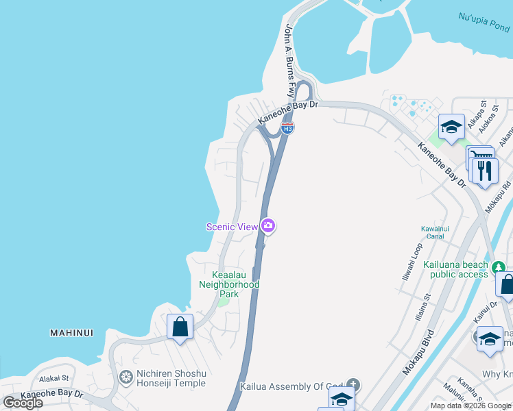 map of restaurants, bars, coffee shops, grocery stores, and more near 44-398 Kaneohe Bay Drive in Kaneohe