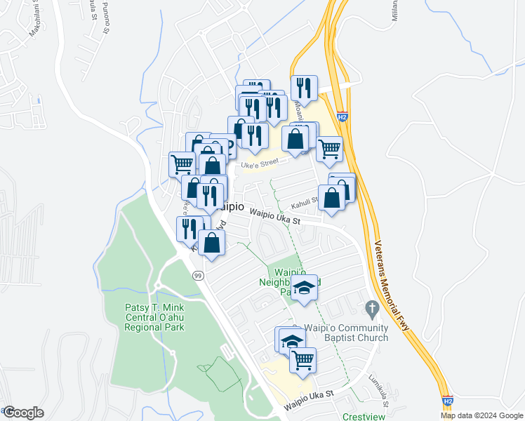 map of restaurants, bars, coffee shops, grocery stores, and more near 94-1470 Kulewa Loop in Waipahu