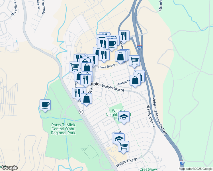 map of restaurants, bars, coffee shops, grocery stores, and more near 94-1470 Kulewa Loop in Waipahu