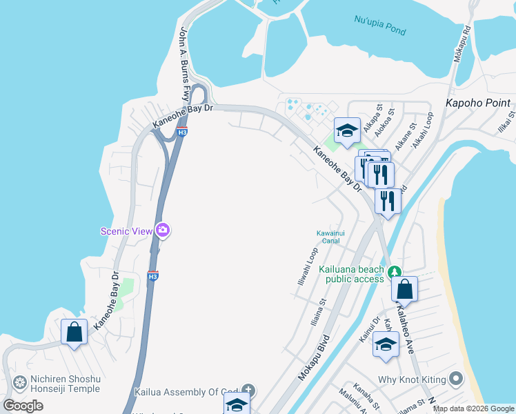 map of restaurants, bars, coffee shops, grocery stores, and more near 44-260 Kaneohe Bay Drive in Kaneohe