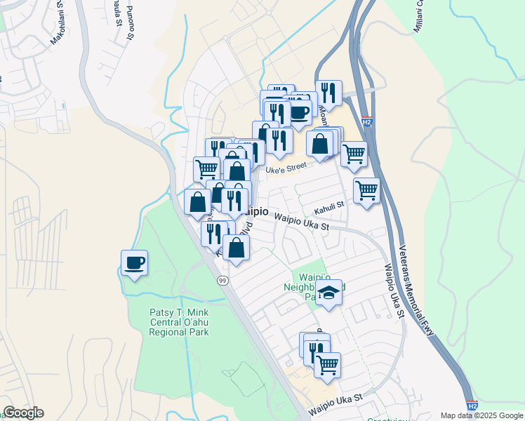 map of restaurants, bars, coffee shops, grocery stores, and more near in Waipio