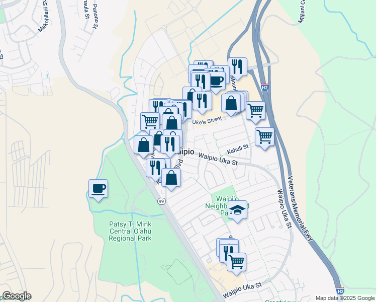 map of restaurants, bars, coffee shops, grocery stores, and more near in Waipio