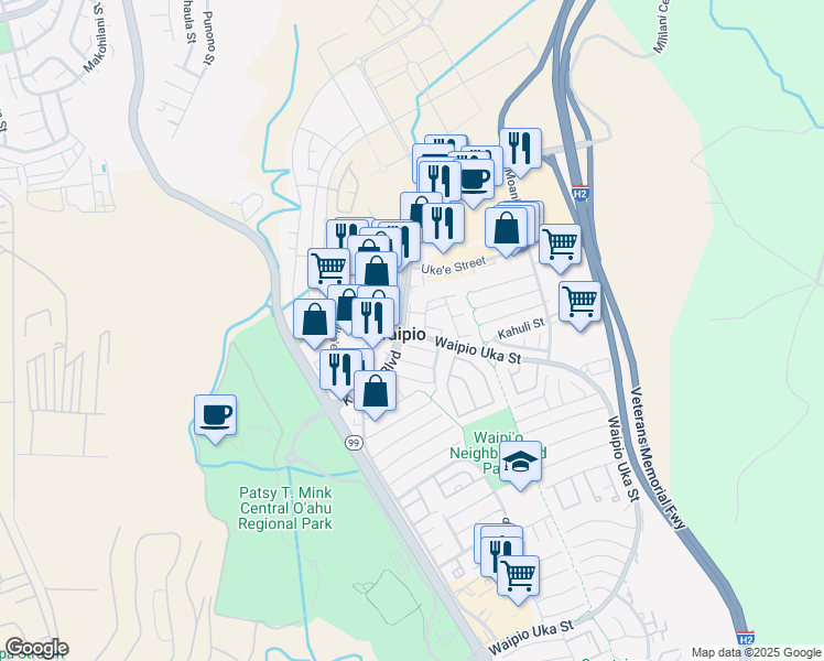 map of restaurants, bars, coffee shops, grocery stores, and more near 94-1509 Waipio Uka Street in Waipahu
